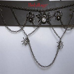 Bold BODY RAGE Blackened Metal Spider's & Web Necklace NOS